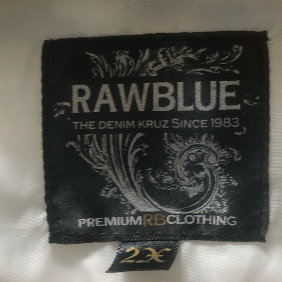 Raw blue white padded polyester jacket black sleeves black hood - Picture 4 of 6